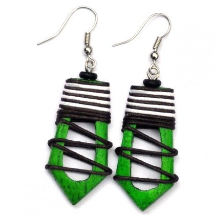 Green Hollow Abstract Earrings
